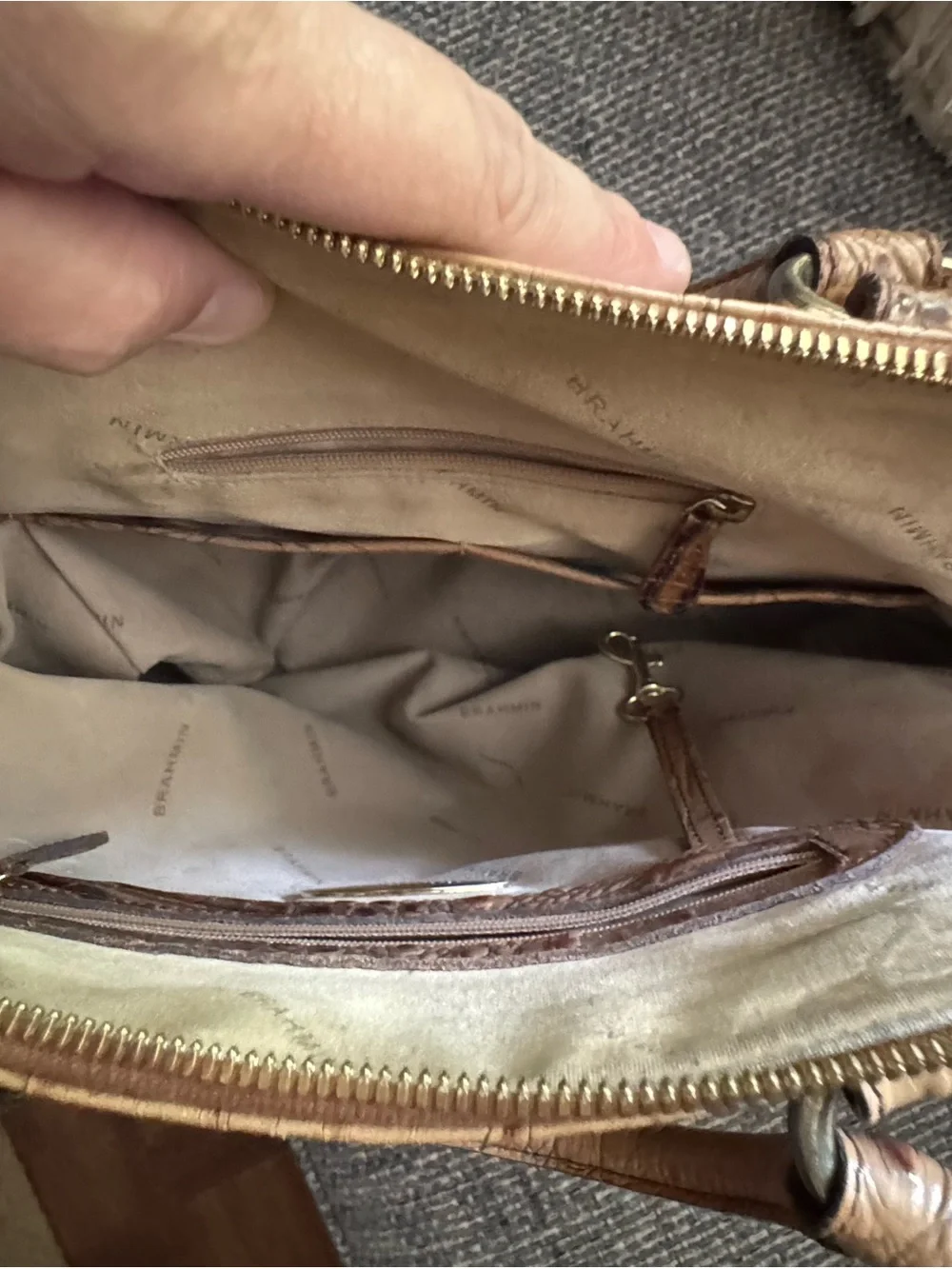 Brahmin Melbourne Large Leather Satchel – Pecan Croc Embossed